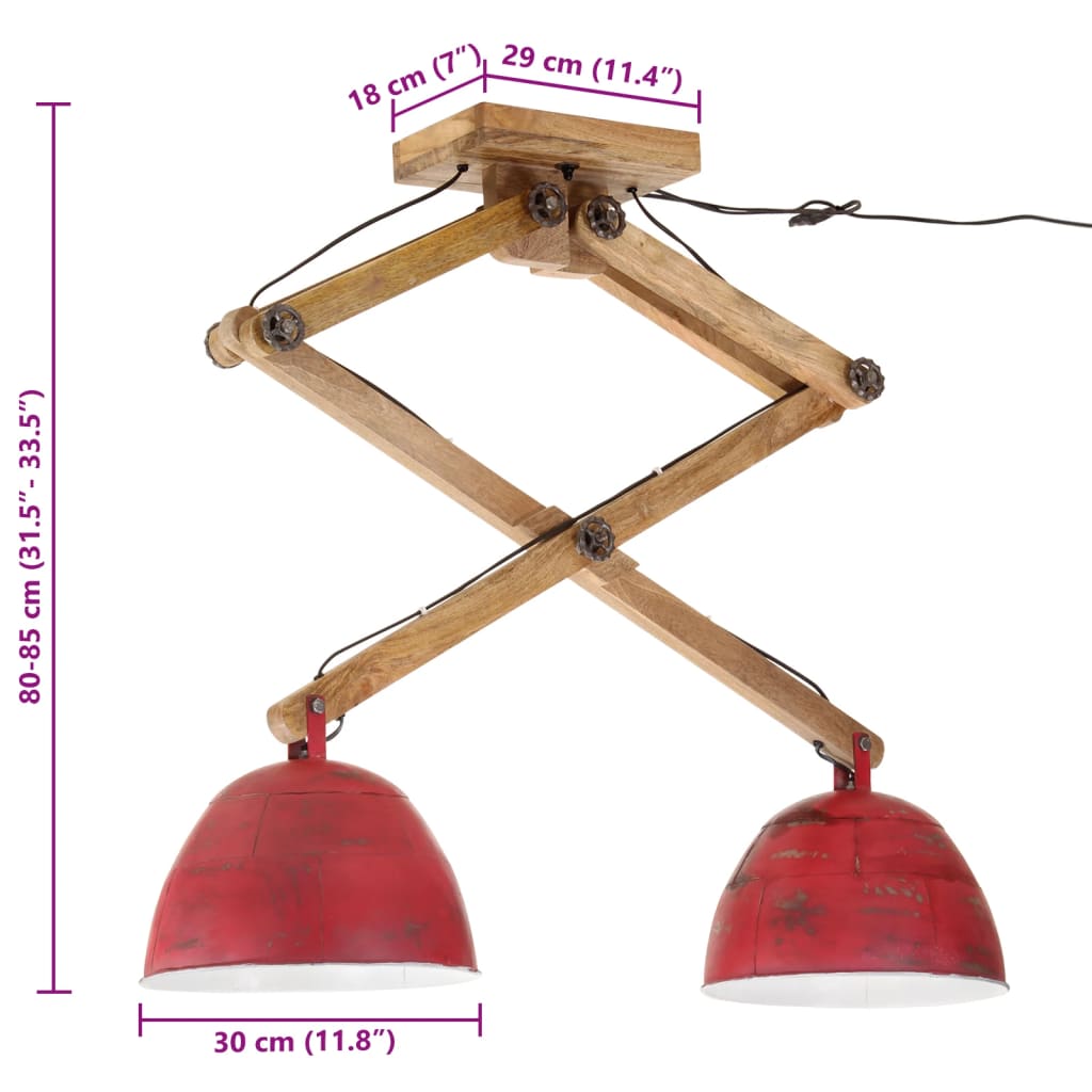 vidaXL Lampa sufitowa, 25 W, postarzany czerwony, 29x18x85 cm, E27