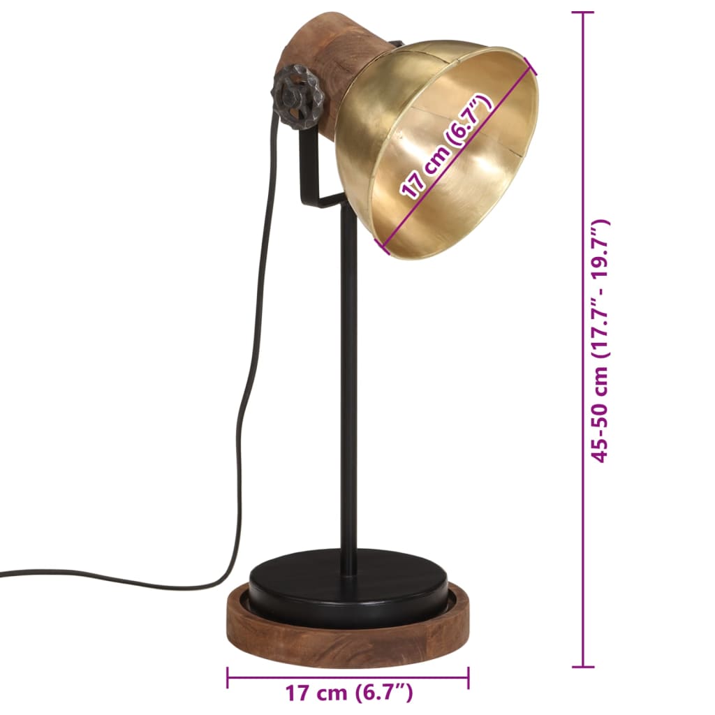 vidaXL Lampa stołowa, 25 W, antyczny mosiądz, 17x17x50 cm, E27