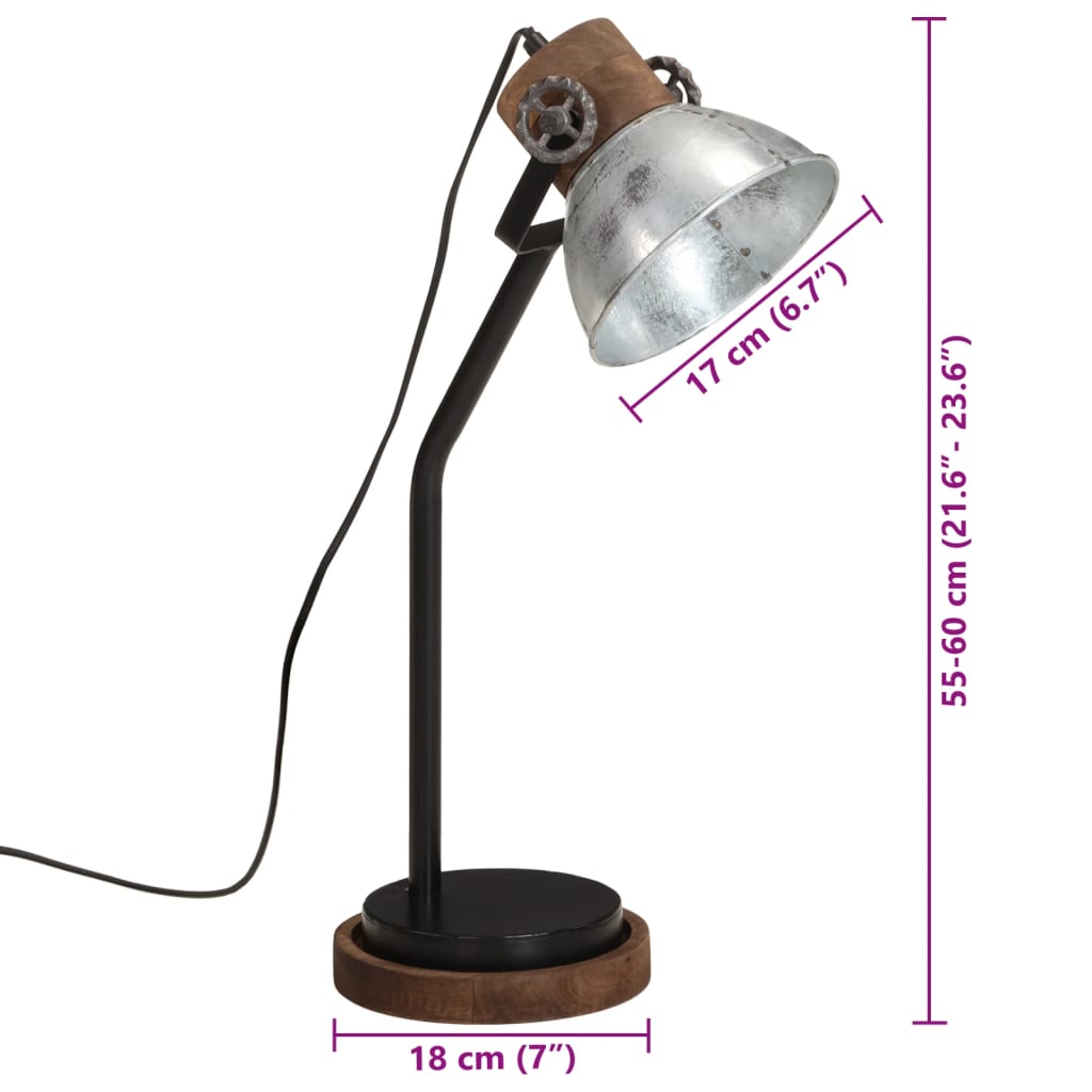 vidaXL Lampa stołowa, 25 W, srebrny vintage, 18x18x60 cm, E27