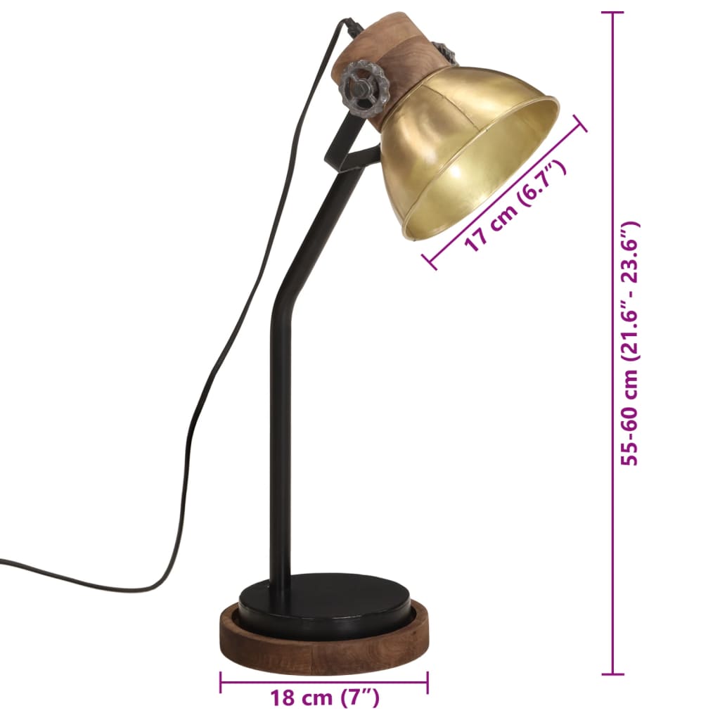 vidaXL Lampa stołowa, 25 W, antyczny mosiądz, 18x18x60 cm, E27