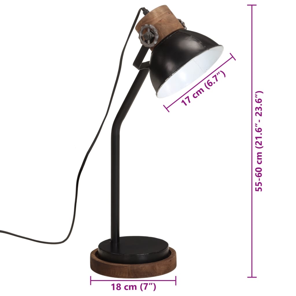 vidaXL Lampa stołowa, 25 W, czarna, 18x18x60 cm, E27