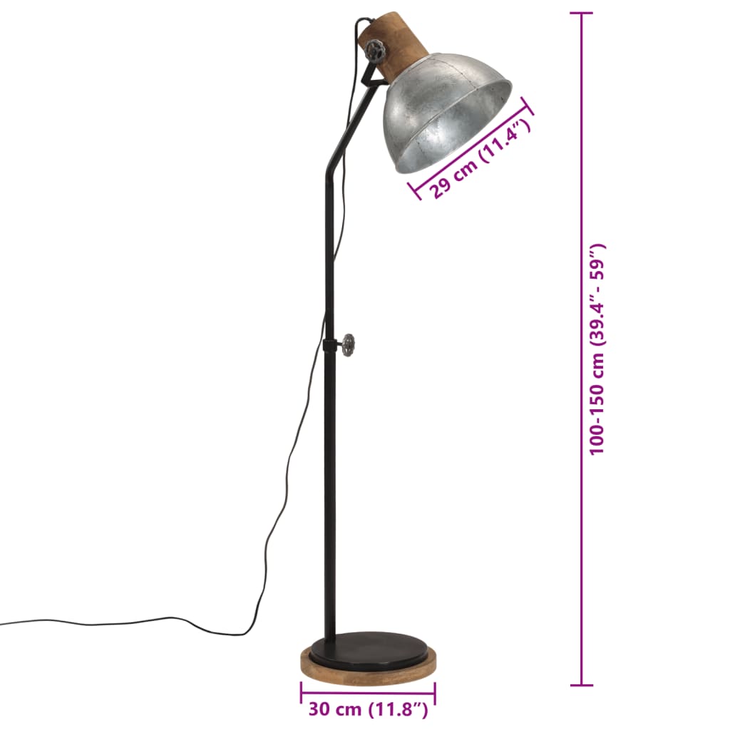 vidaXL Lampa stojąca, 25 W, srebro vintage, 30x30x100-150 cm, E27