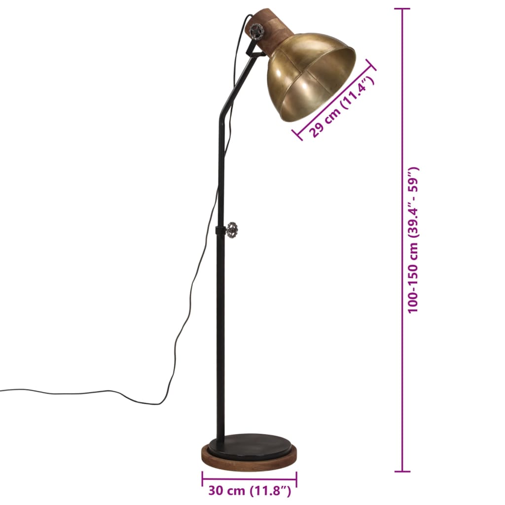 vidaXL Lampa stojąca, 25 W, antyczny mosiądz, 30x30x100-150 cm, E27