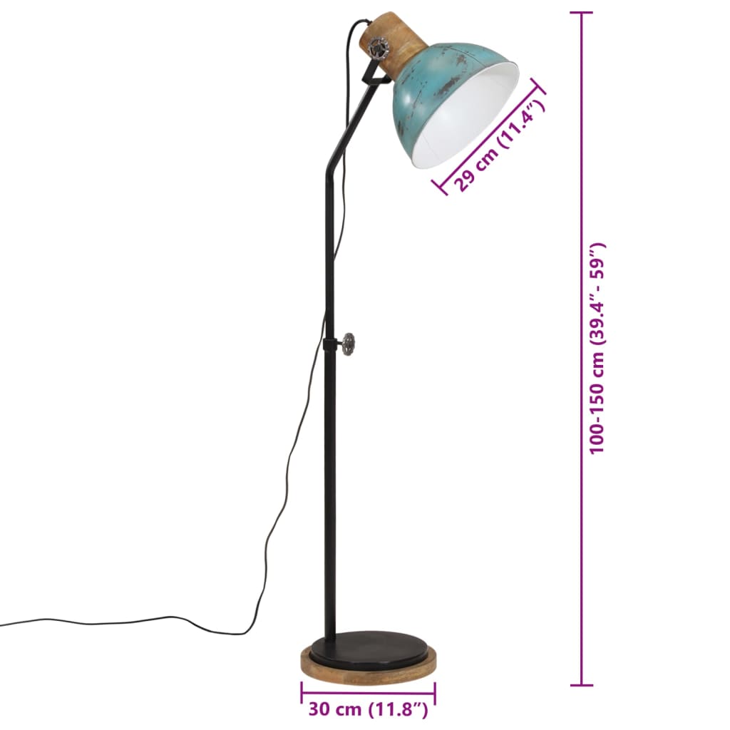 vidaXL Lampa stojąca, 25 W, postarzany niebieski, 30x30x100-150cm, E27