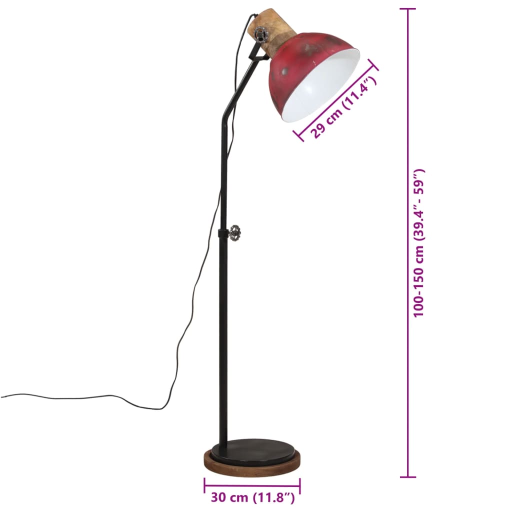 vidaXL Lampa stojąca, 25 W, postarzany czerwony, 30x30x100-150 cm, E27