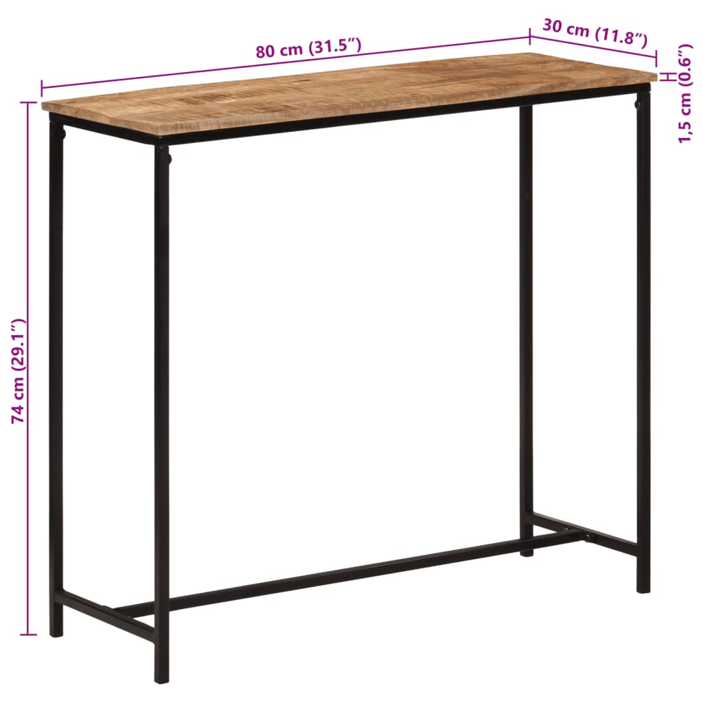 vidaXL Stolik konsolowy, 80x30x74 cm, lite drewno mango i żelazo