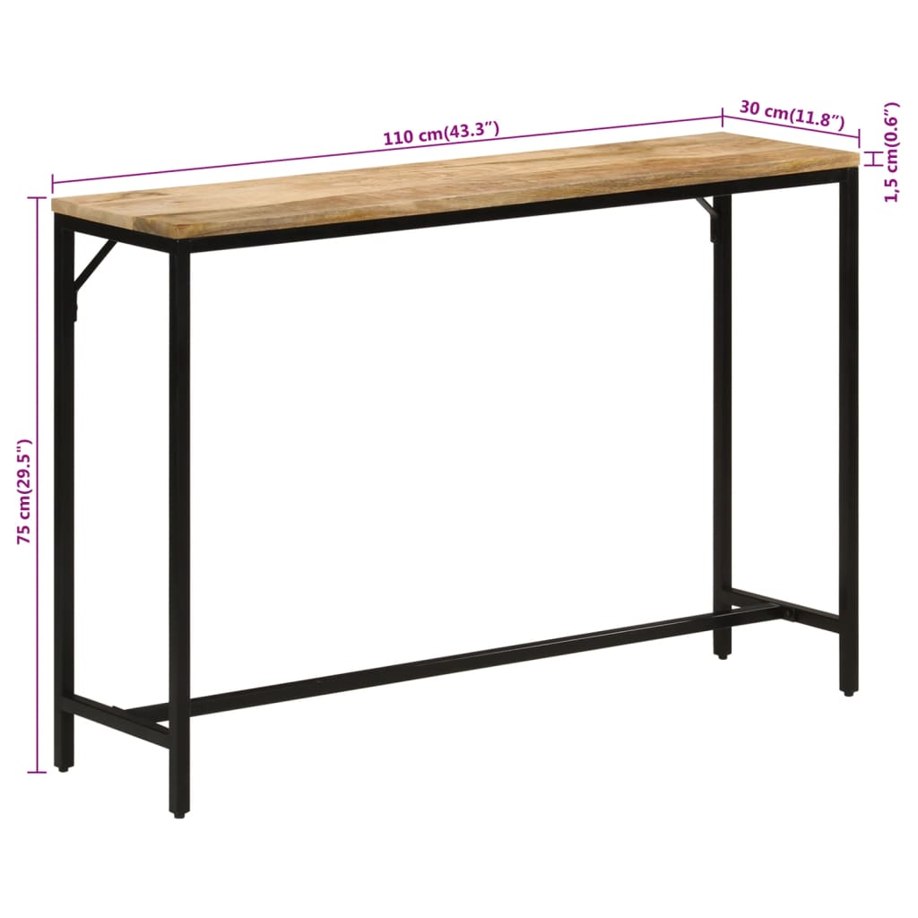 vidaXL Stolik konsolowy, 110x30x75 cm, surowe drewno mango i żelazo
