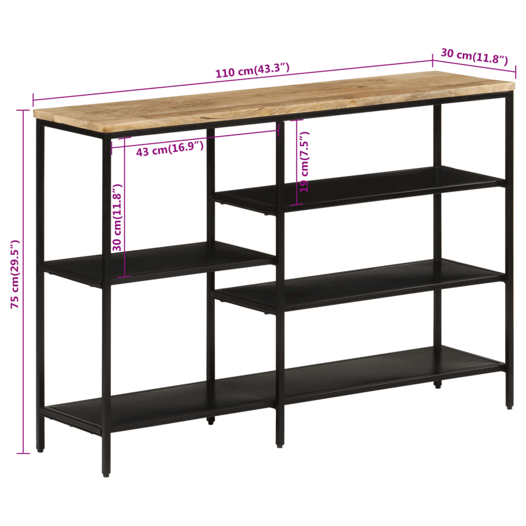 vidaXL Stolik konsolowy, 110x30x75 cm, surowe drewno mango i żelazo