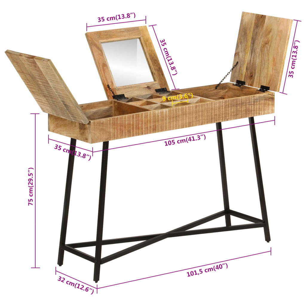 vidaXL Toaletka, 105x35x75 cm, surowe drewno mango i żelazo