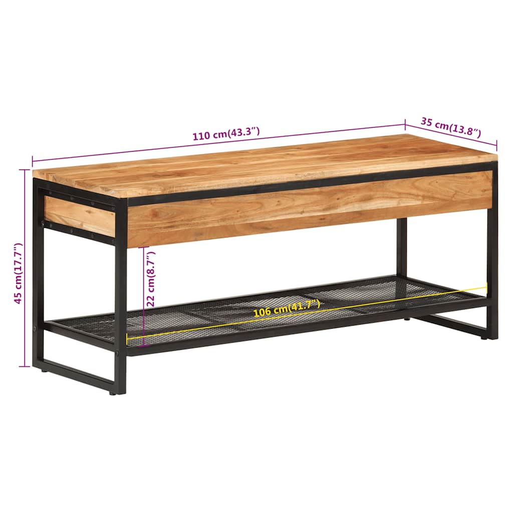 vidaXL Ławka na buty, 110x35x45 cm, lite drewno akacjowe i żelazo