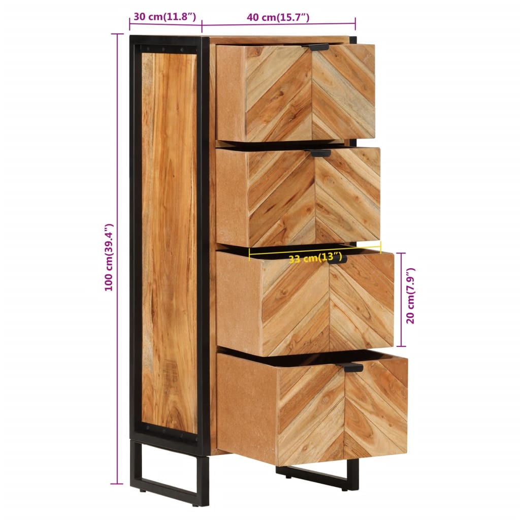 vidaXL Szafka łazienkowa, 40x30x100 cm, lite drewno akacjowe i żelazo