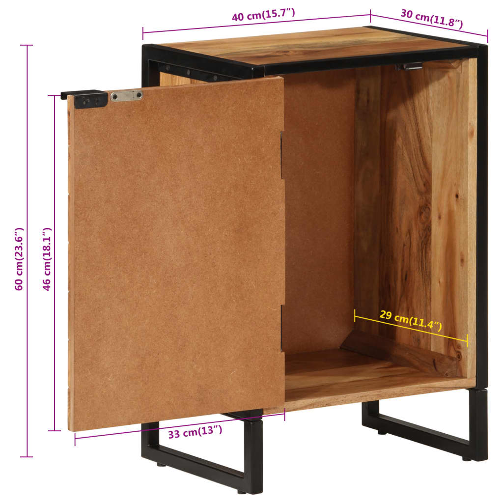 vidaXL Szafka łazienkowa, 40x30x60 cm, lite drewno akacjowe i żelazo
