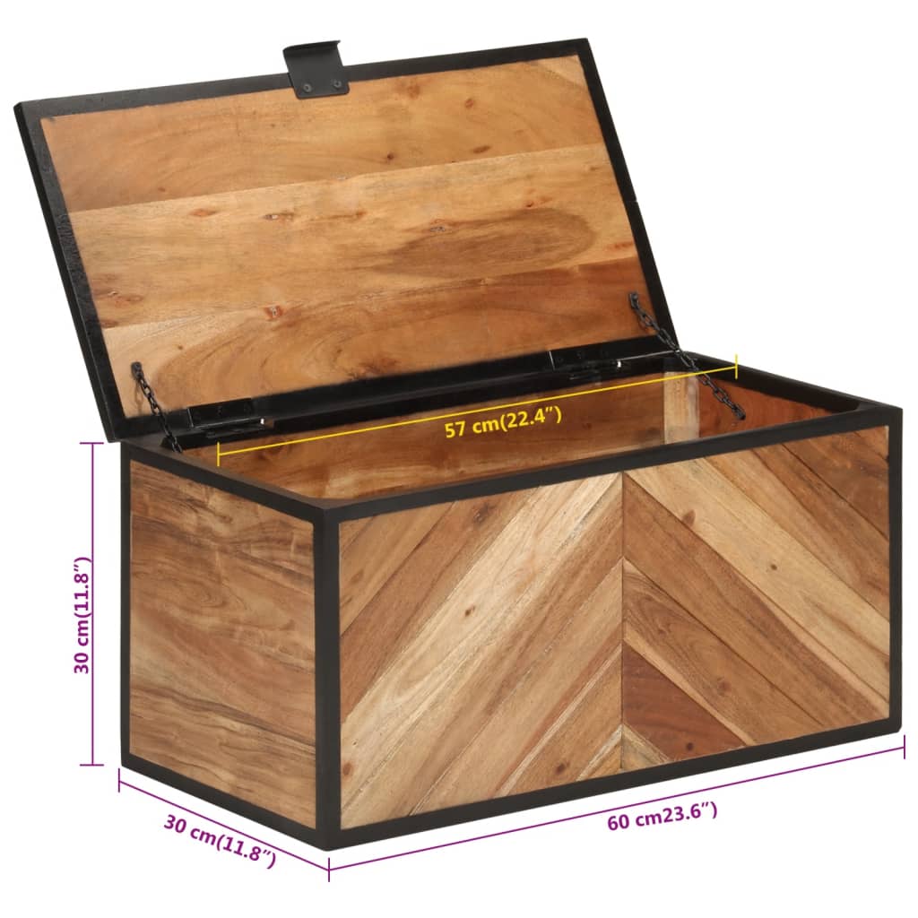 vidaXL Skrzynia, 60x30x30 cm, lite drewno akacjowe i żelazo