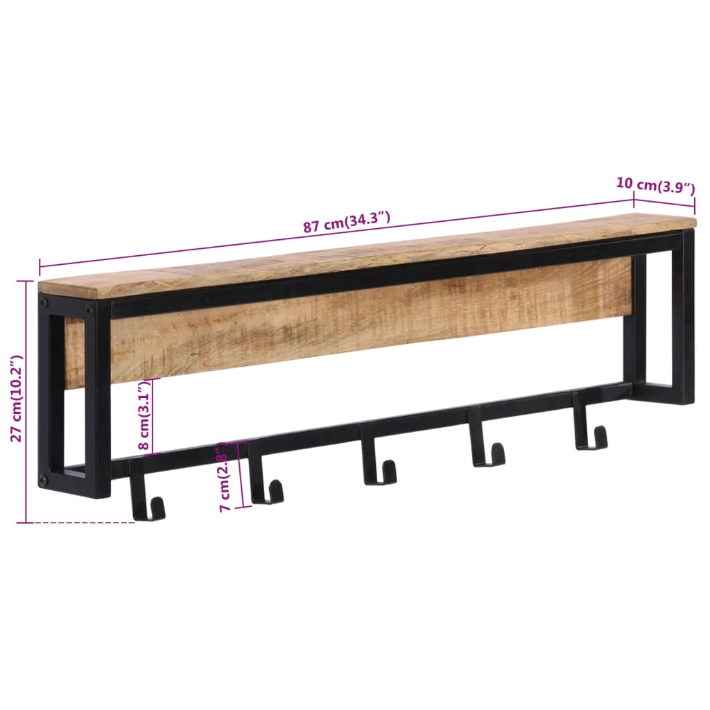 vidaXL Wieszak na ubrania, 87x10x27 cm, surowe drewno mango