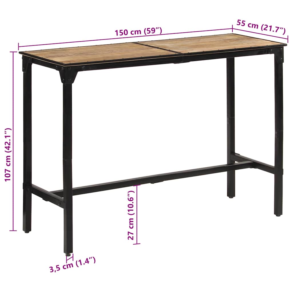 vidaXL Stolik barowy, 150x55x107 cm, surowe lite drewno mango