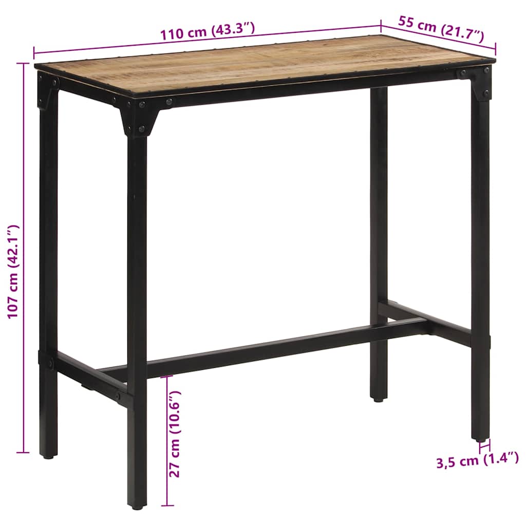 vidaXL Stolik barowy, 110x55x107 cm, surowe lite drewno mango