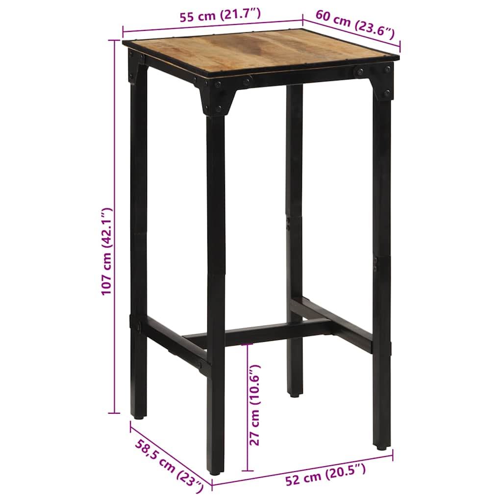 vidaXL Stolik barowy, 60x55x107 cm, surowe drewno mango