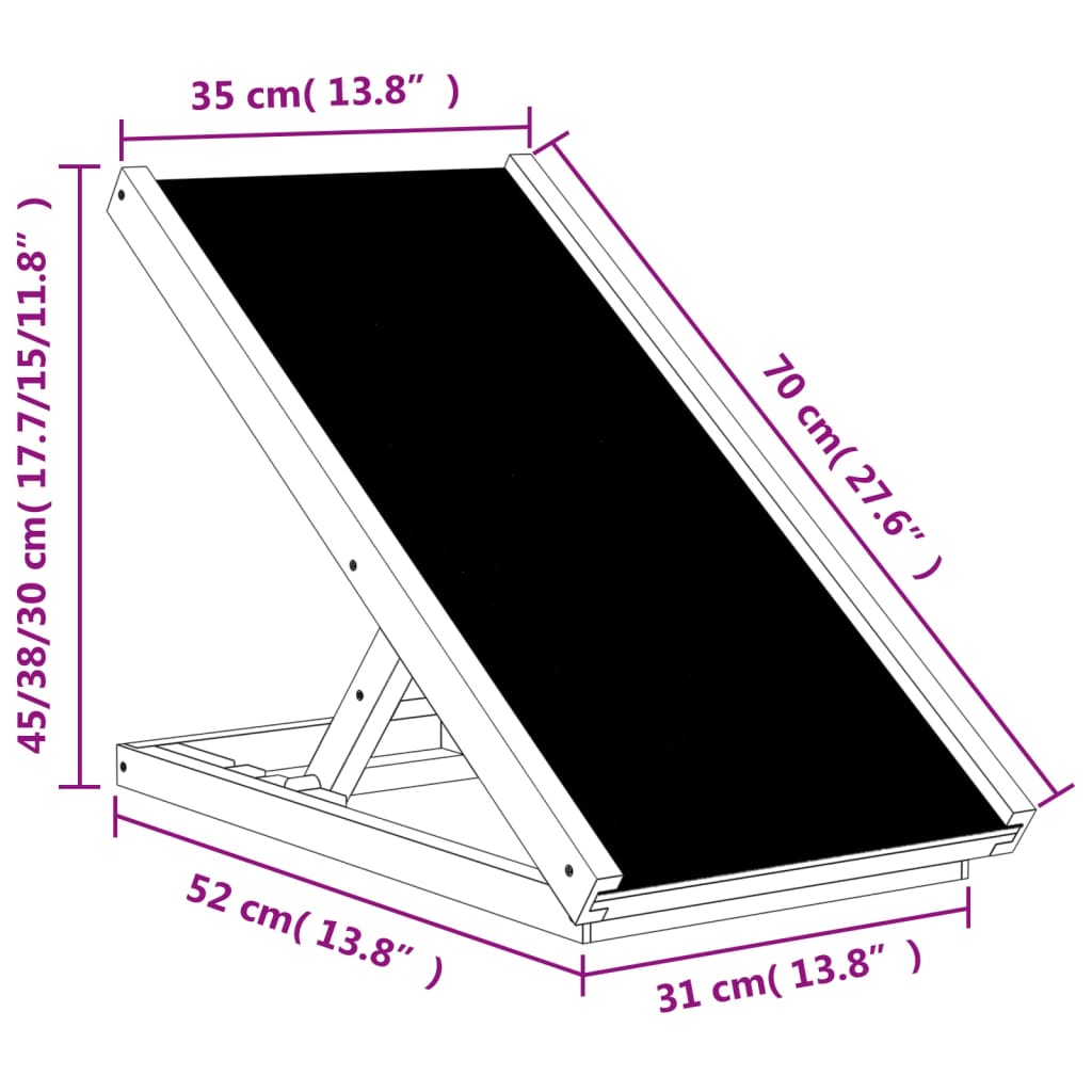vidaXL Rampa dla psa, szara, 70x35 cm, lite drewno jodłowe