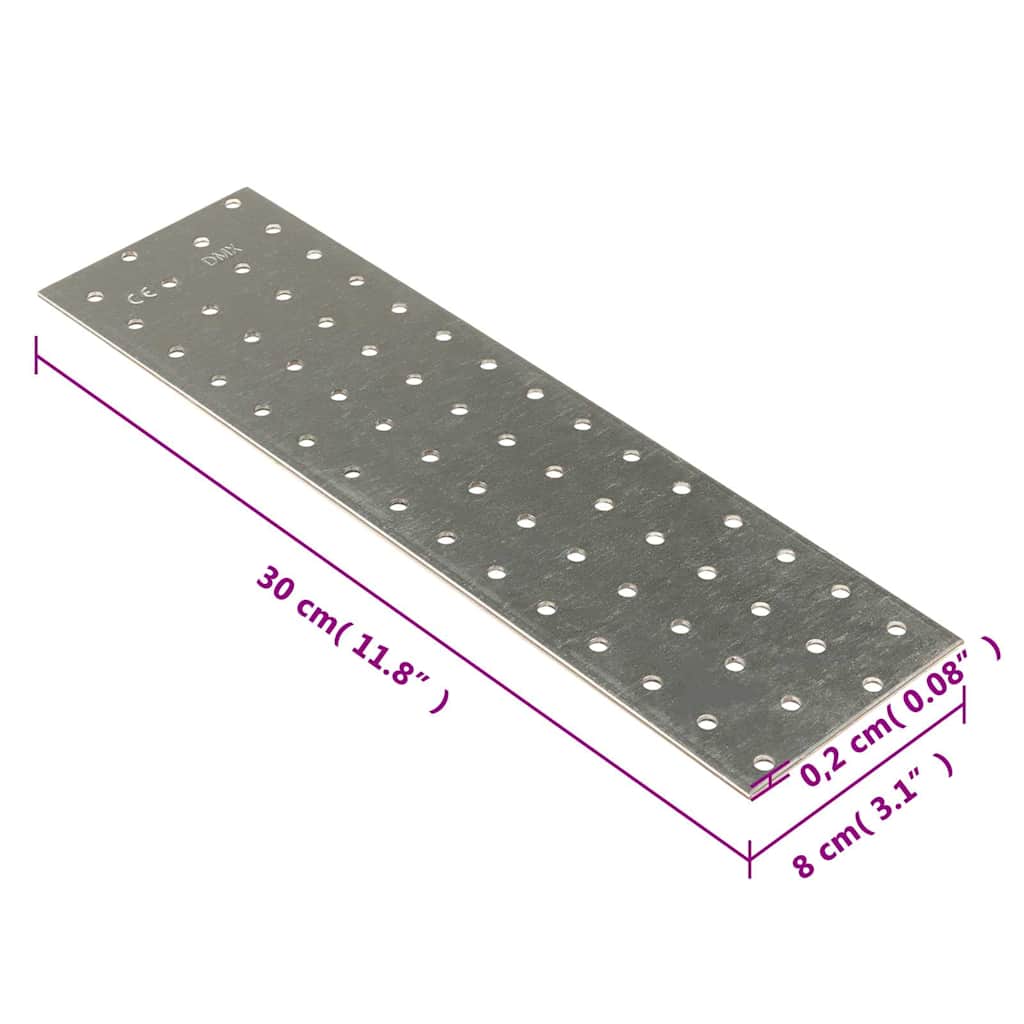 vidaXL Płytki perforowane, 20 szt., 2 mm, 300x80 mm, stal ocynkowana