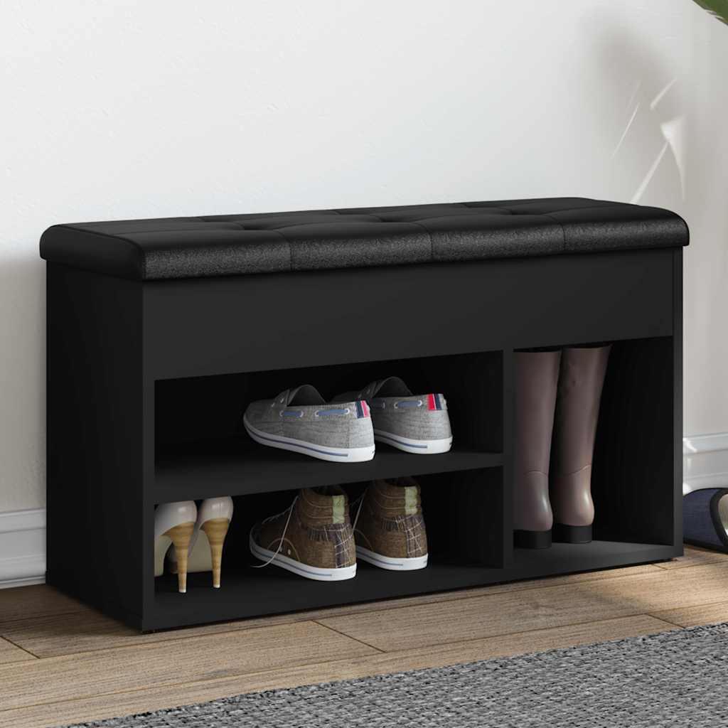 vidaXL Ławka na buty, czarna, 82x32x45,5 cm, materiał drewnopochodny