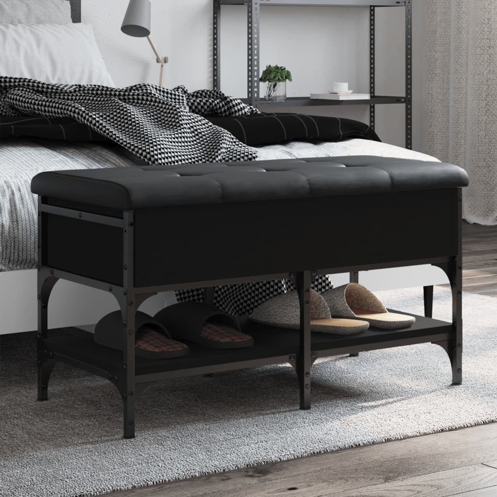 vidaXL Ławka na buty, czarna, 82x42x45 cm, materiał drewnopochodny