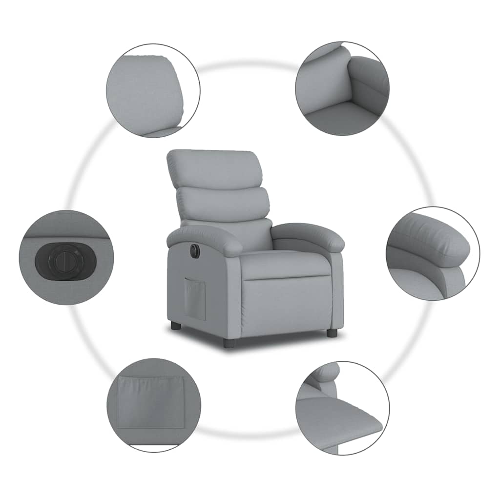 vidaXL Elektryczny fotel rozkładany, jasnoszary, obity tkaniną