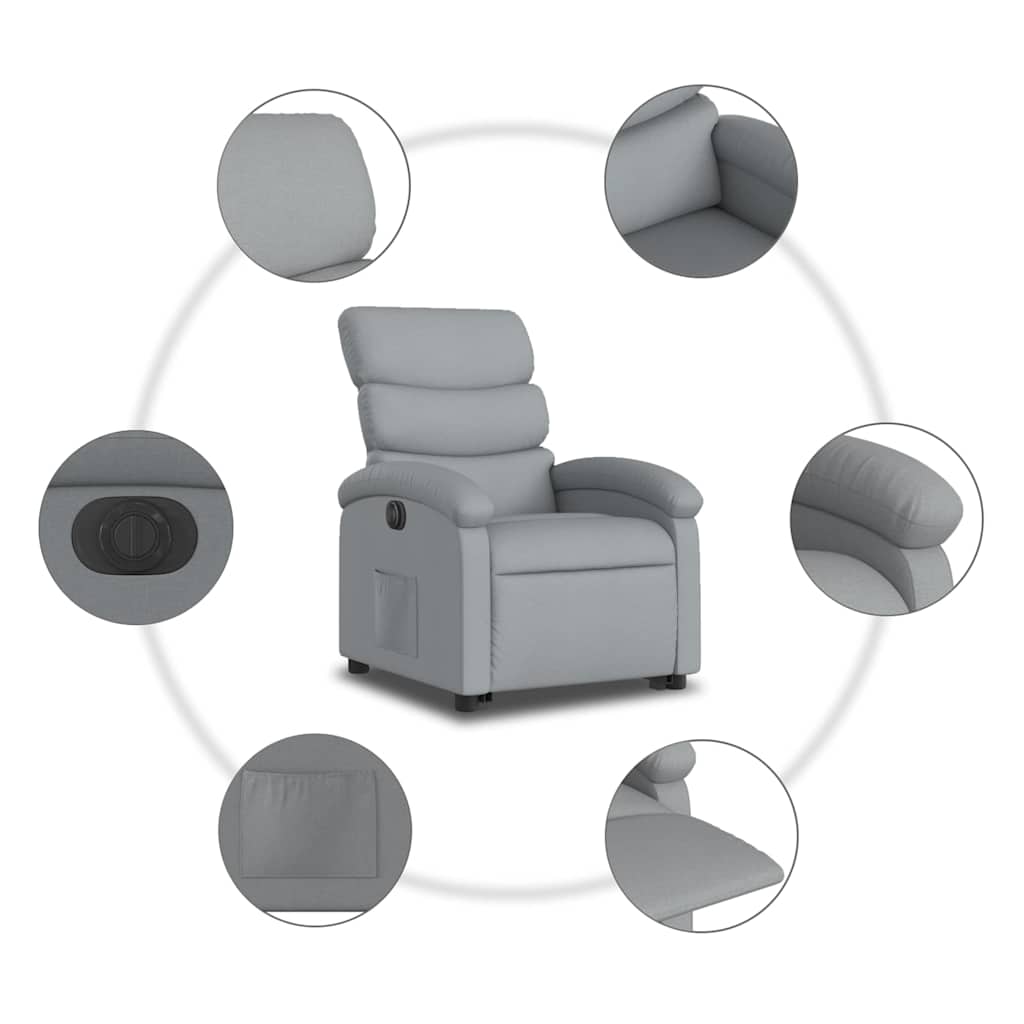 vidaXL Podnoszony fotel masujący, elektryczny, rozkładany, jasnoszary