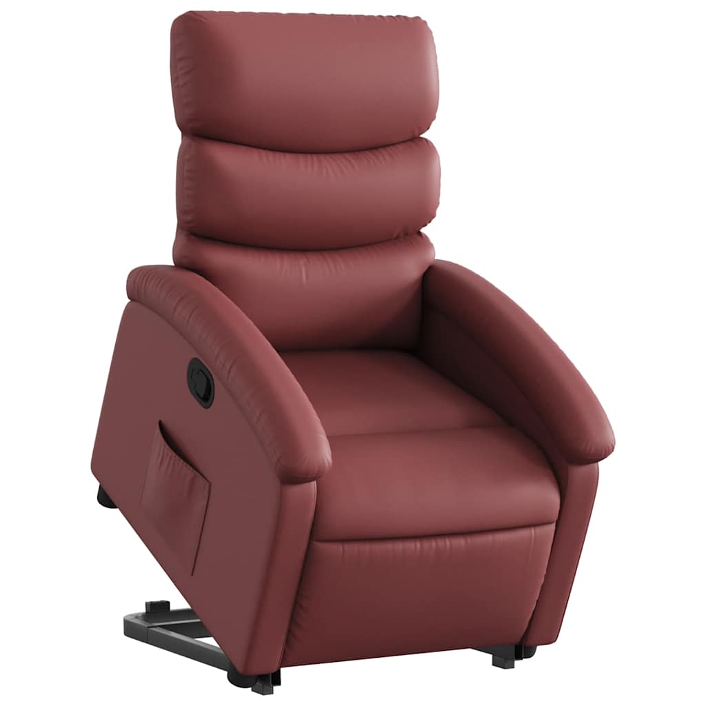 vidaXL Podnoszony fotel rozkładany, winna czerwień, sztuczna skóra