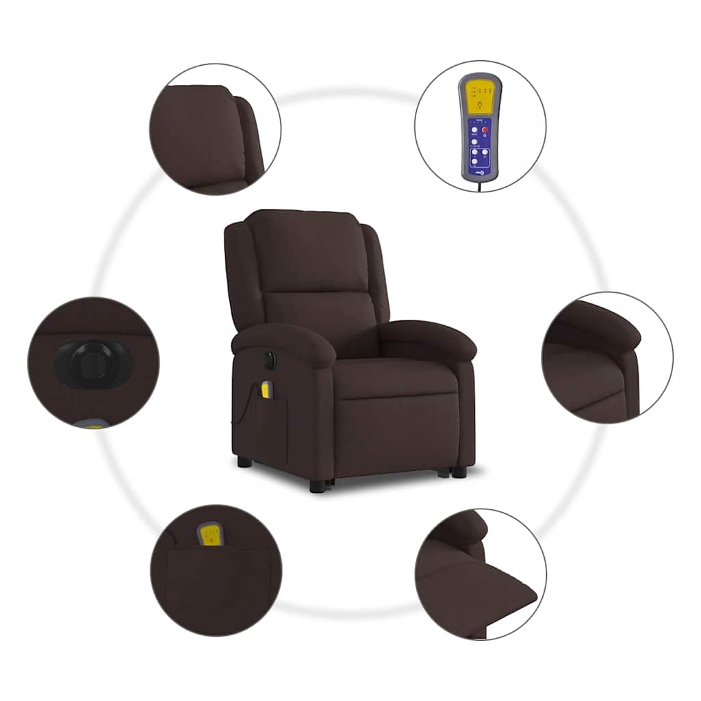 vidaXL Podnoszony fotel masujący, elektryczny, rozkładany, ciemny brąz