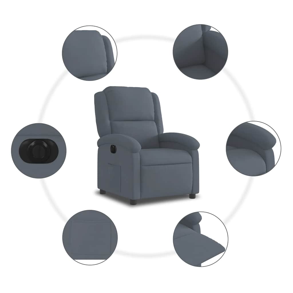vidaXL Elektryczny fotel rozkładany, ciemnoszary, obity aksamitem