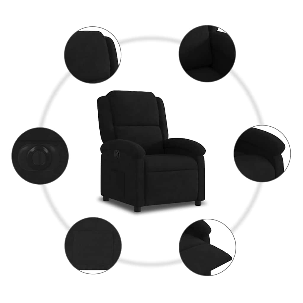 vidaXL Elektryczny fotel rozkładany, czarny, obity aksamitem