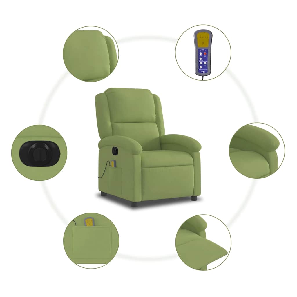 vidaXL Rozkładany fotel masujący, elektryczny, jasnozielony, aksamit