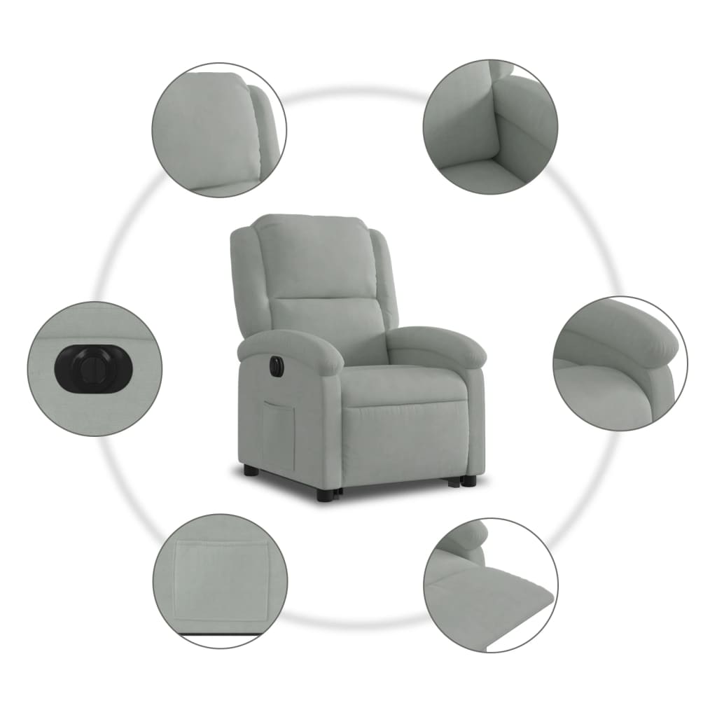 vidaXL Elektryczny, podnoszony fotel rozkładany, jasnoszary, aksamit