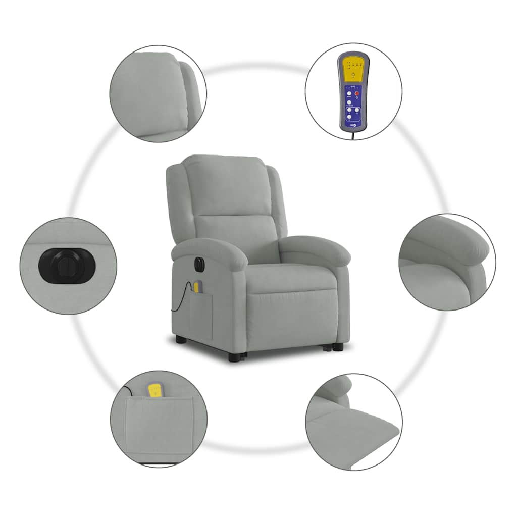 vidaXL Podnoszony fotel masujący, elektryczny, rozkładany, jasnoszary