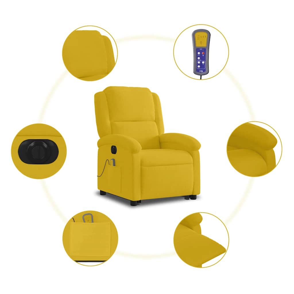vidaXL Podnoszony fotel masujący, elektryczny rozkładany, żółty