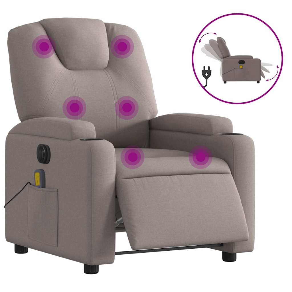 vidaXL Rozkładany fotel masujący, elektryczny, kolor taupe, tkanina
