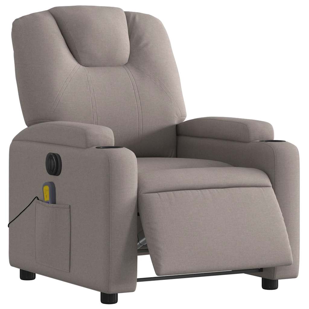 vidaXL Rozkładany fotel masujący, elektryczny, kolor taupe, tkanina