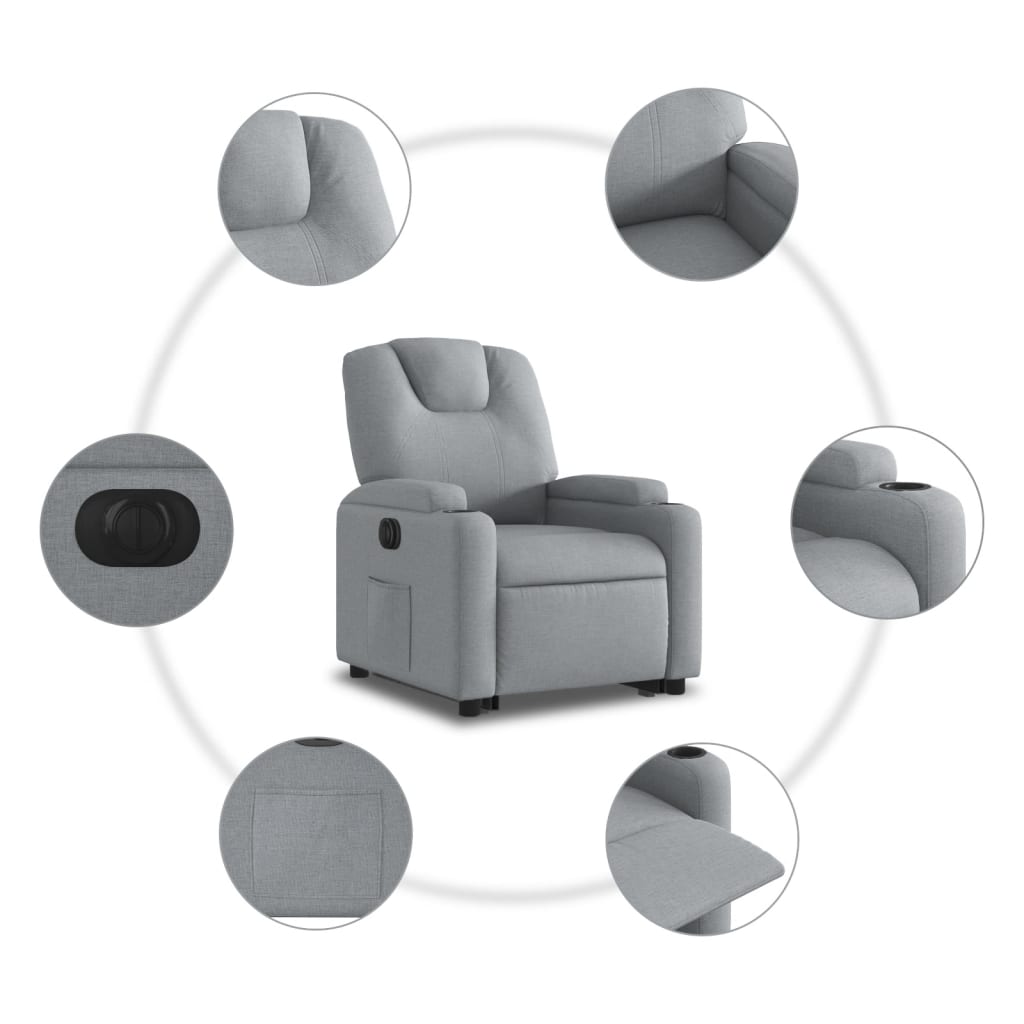 vidaXL Podnoszony fotel masujący, elektryczny, rozkładany, jasnoszary