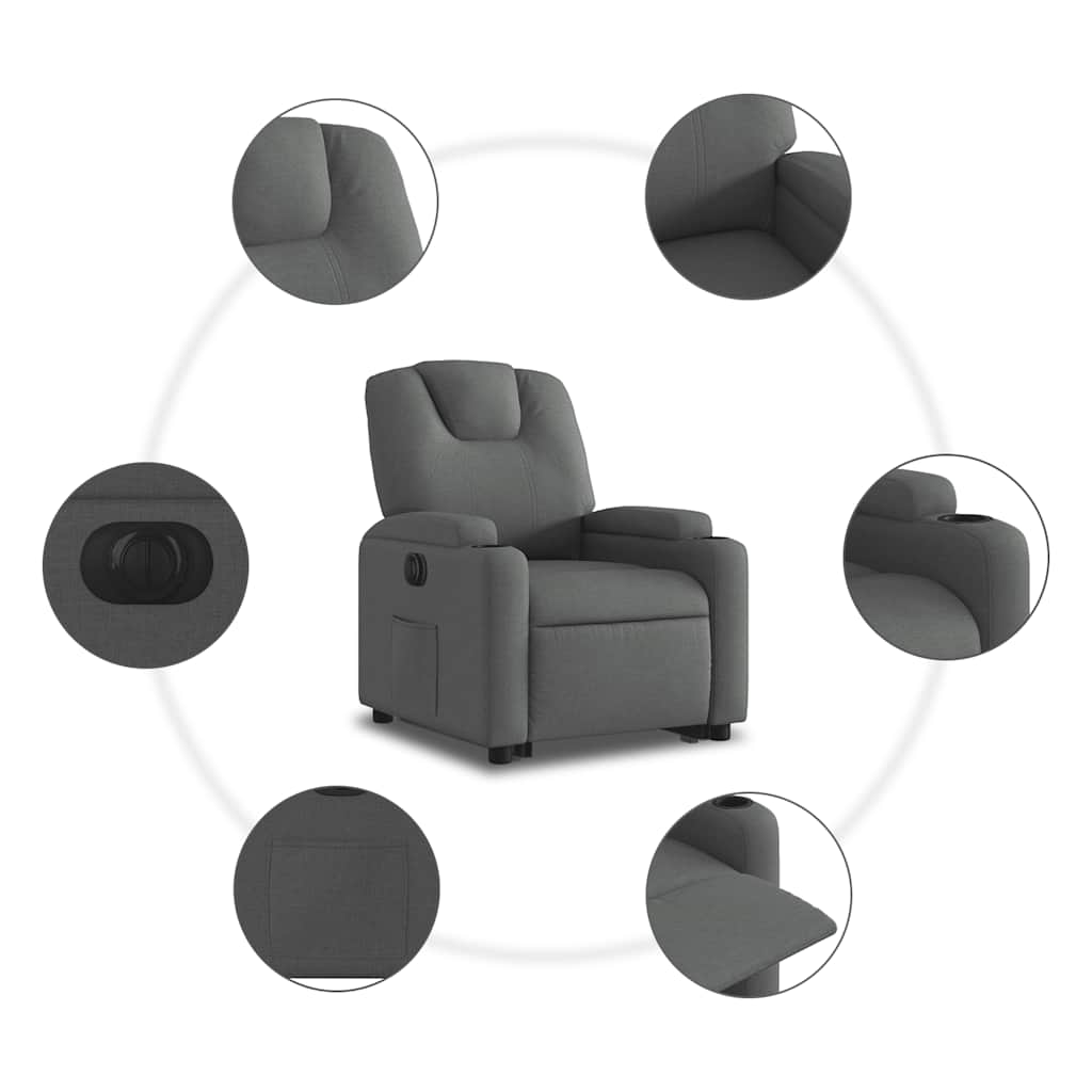 vidaXL Podnoszony fotel masujący, elektryczny, rozkładany, ciemnoszary