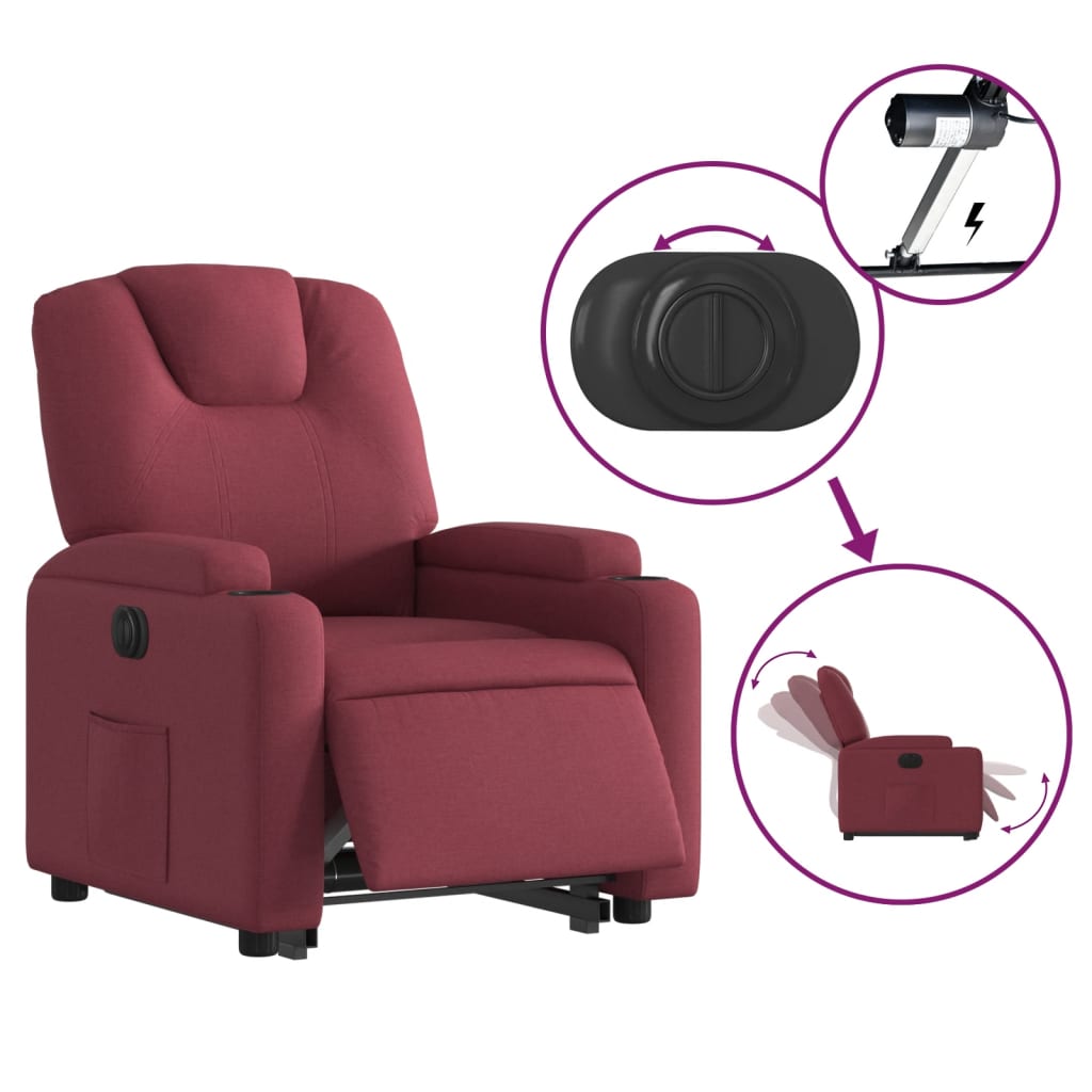 vidaXL Podnoszony fotel masujący, elektryczny, rozkładany, bordowy