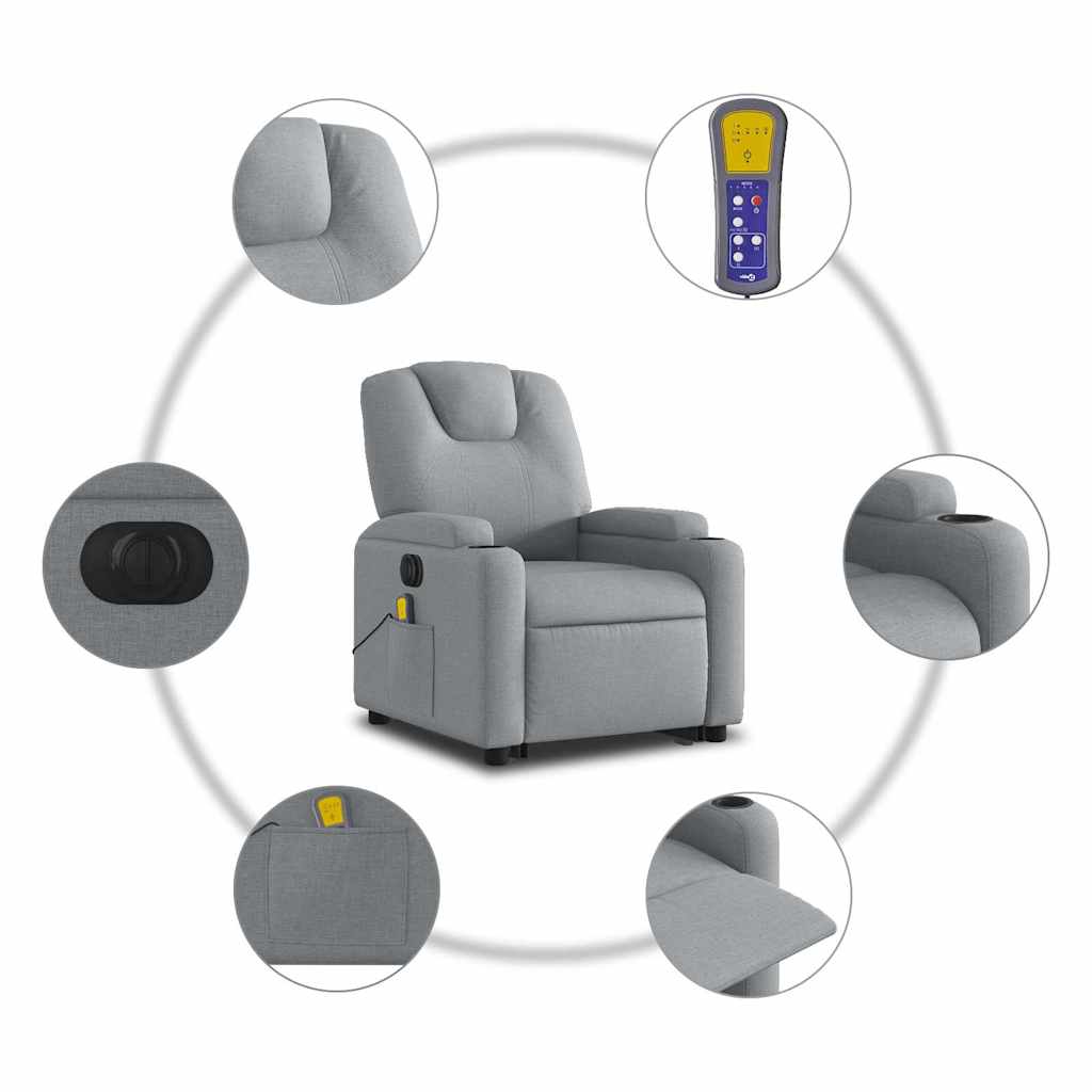vidaXL Podnoszony fotel masujący, elektryczny, rozkładany, jasnoszary
