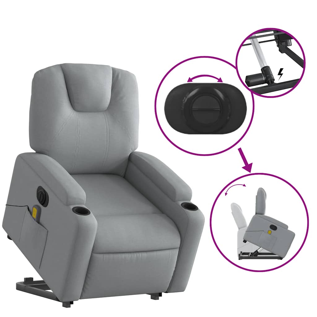 vidaXL Podnoszony fotel masujący, elektryczny, rozkładany, jasnoszary