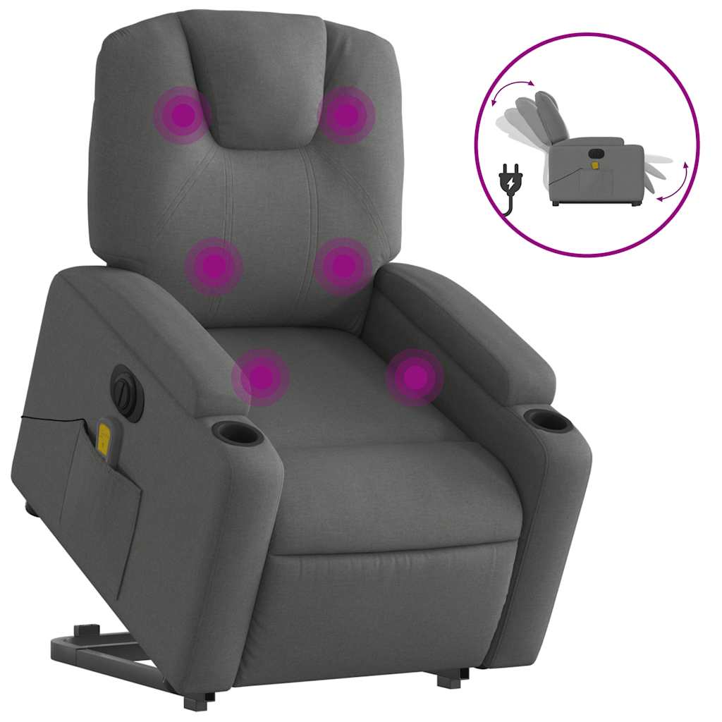 vidaXL Podnoszony fotel masujący, elektryczny, rozkładany, ciemnoszary