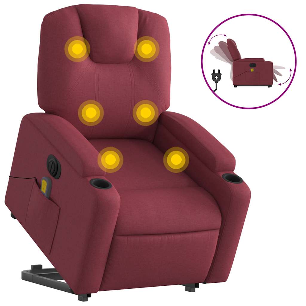 vidaXL Podnoszony fotel masujący, elektryczny, rozkładany, czerwony