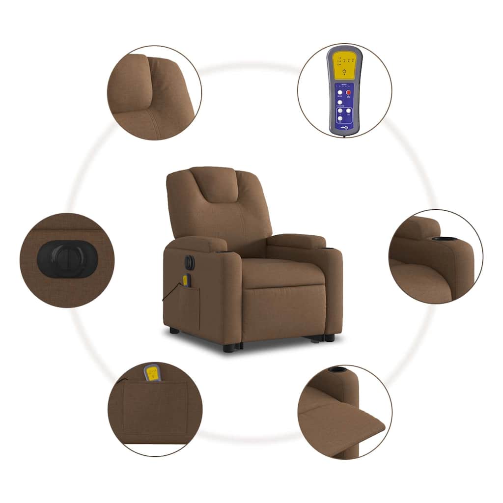 vidaXL Podnoszony fotel masujący, elektryczny, rozkładany, brązowy