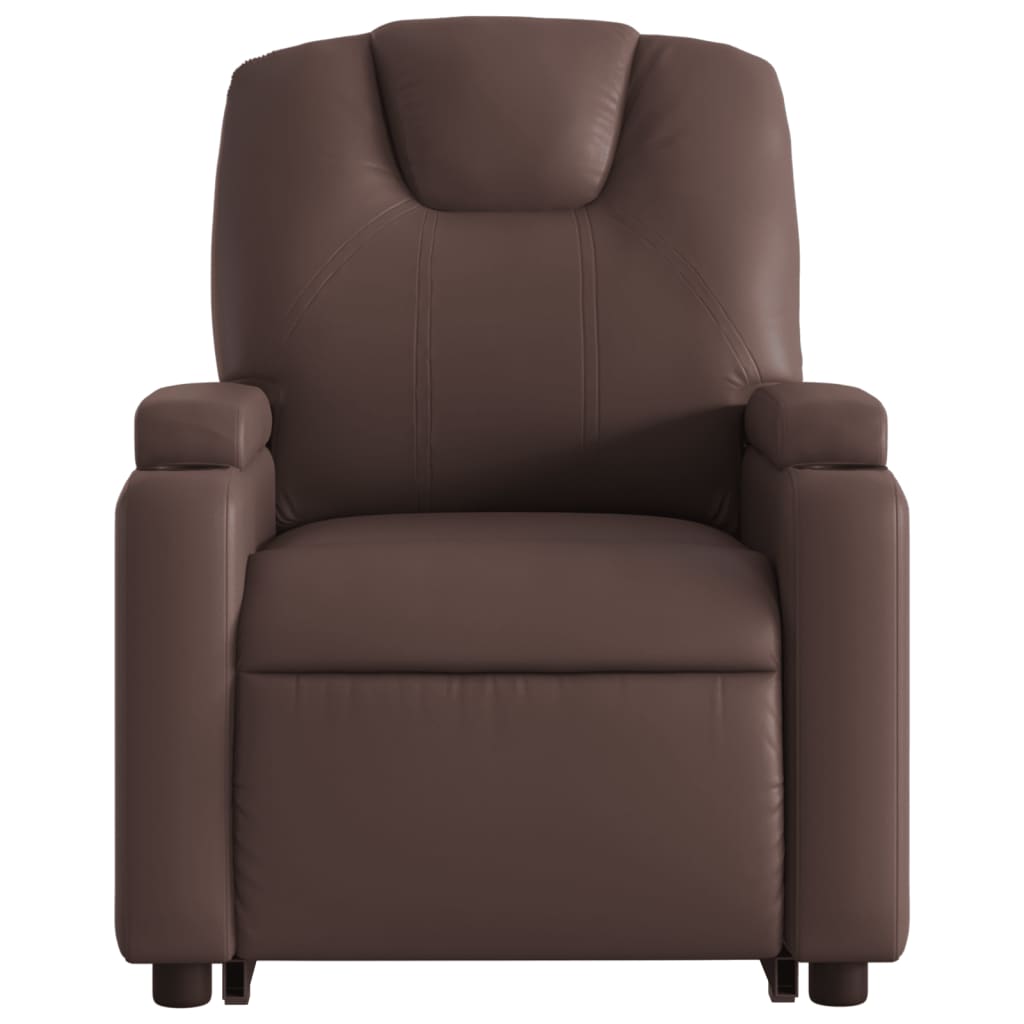 vidaXL Podnoszony fotel masujący, rozkładany, brązowy, ekoskóra