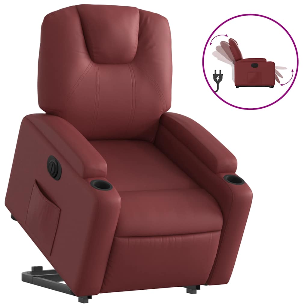 vidaXL Rozkładany fotel pionizujący, elektryczny, bordowy, ekoskóra