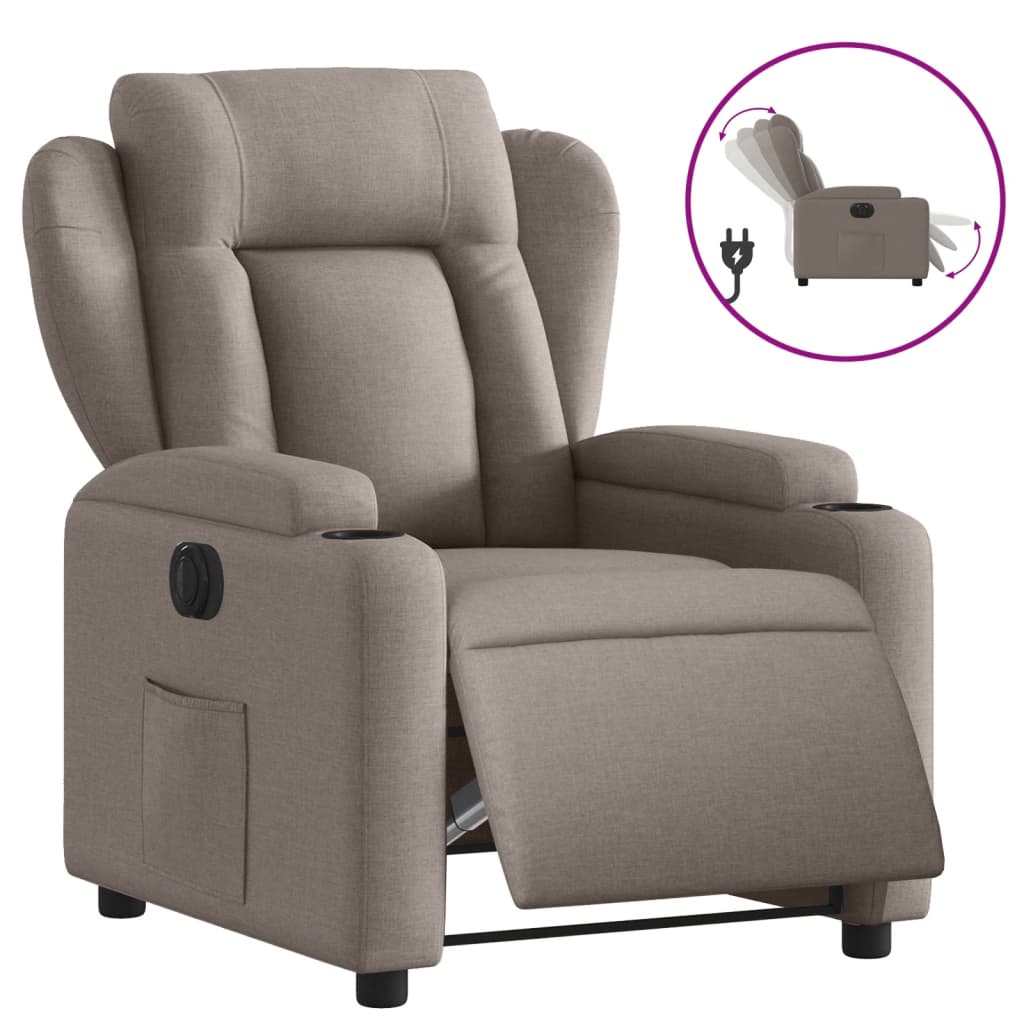vidaXL Elektryczny fotel rozkładany, kolor taupe, obity tkaniną