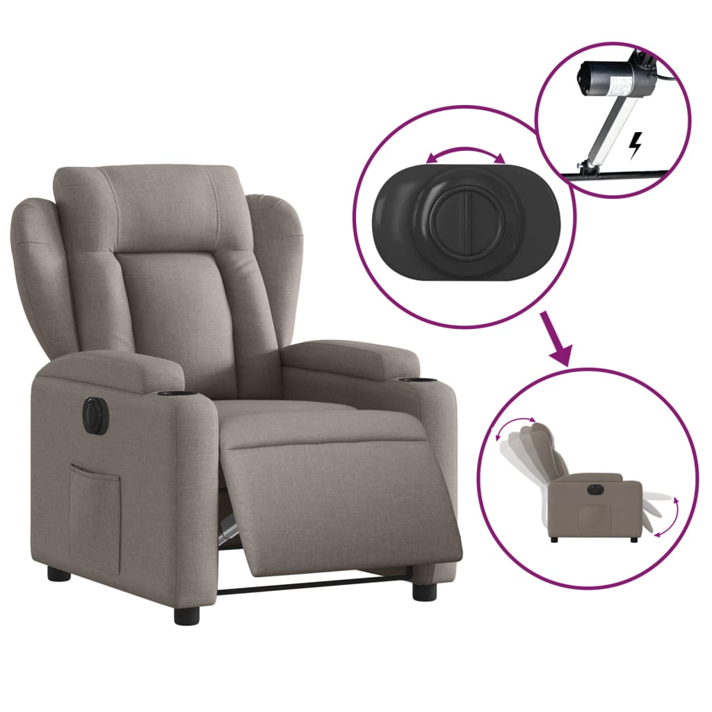 vidaXL Elektryczny fotel rozkładany, kolor taupe, obity tkaniną
