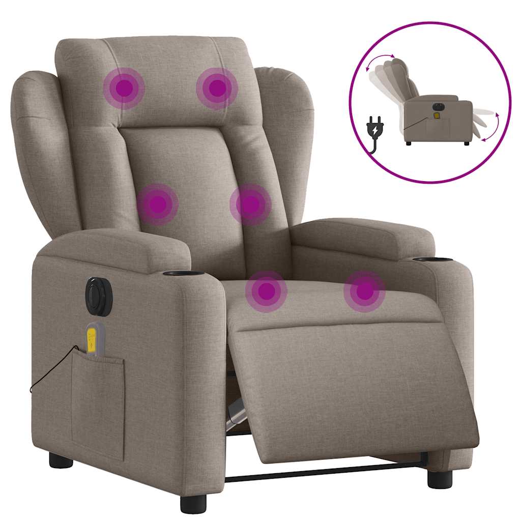 vidaXL Rozkładany fotel masujący, elektryczny, kolor taupe, tkanina